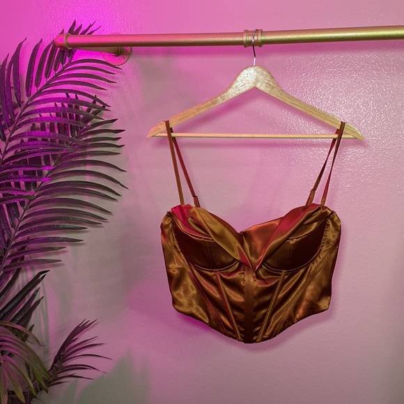 NWOT - BURNT ORANGE SATIN CORSET TOP - Picture 7 of 8